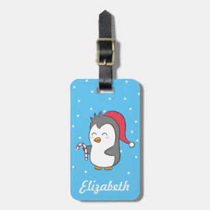 Schattige Gelukkige Kerstmis Pinguïn Suikerstok Vo Bagagelabel