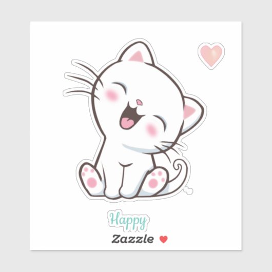 Schattige Gelukkige Kitty Kat & Hart Sticker (Vel)