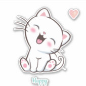 Schattige Gelukkige Kitty Kat & Hart Sticker (Voorkant)