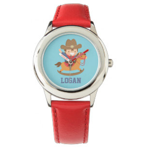 Schattige Gelukkige Kleine Cowboy op Schommelpaard Horloge