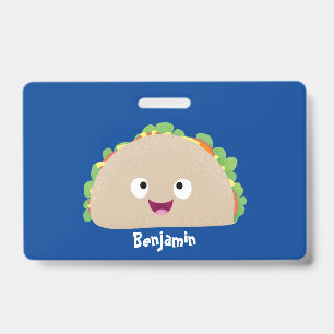 Schattige gelukkige lachende taco cartoon illustra badge