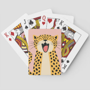 Schattige Gelukkige Lachende Wilde Luipaard Cartoo Pokerkaarten