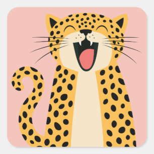 Schattige Gelukkige Lachende Wilde Luipaard Cartoo Vierkante Sticker