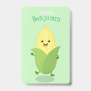 Schattige gelukkige maïs cartoon gepersonaliseerd badge