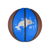 Schattige gelukkige narwal bubbels cartoon illustr basketbal (Verticaal)