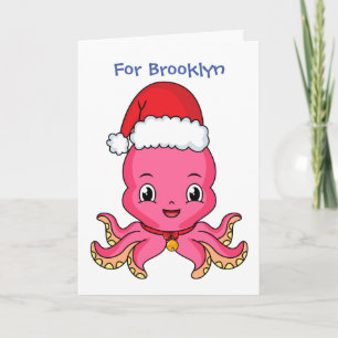 Schattige gelukkige octopus met kersthoed cartoon kaart