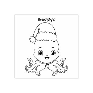 Schattige gelukkige octopus met kersthoed cartoon rubberstempel