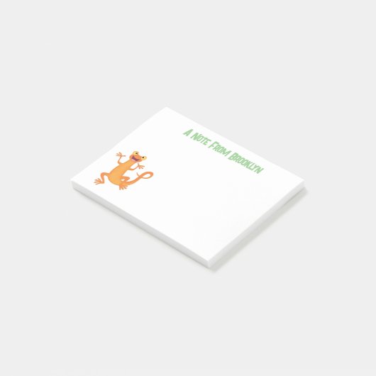 Schattige gelukkige oranje dansende watersalamande post-it® notes (Schuin)