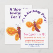 Schattige gelukkige oranje vlinder cartoonillustra kaart (Voorkant / Achterkant)