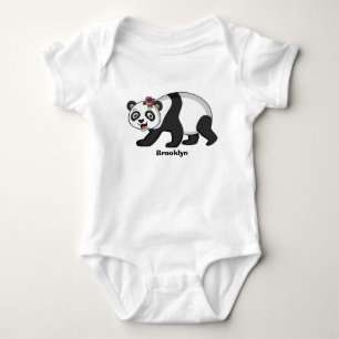 Schattige gelukkige pandabeer met bloemen cartoon romper