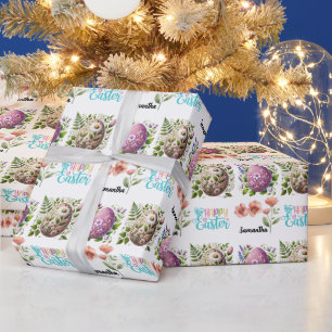 Schattige Gelukkige Pasen Typografie met Paaseiere Cadeaupapier