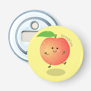 Schattige gelukkige perzik gele cartoon button flesopener