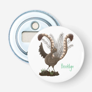 Schattige gelukkige prachtige liervogel cartoon il button flesopener