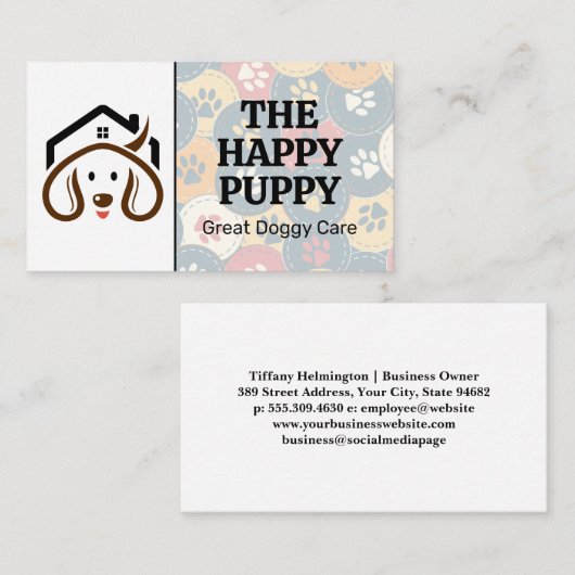 Schattige Gelukkige Puppy | Hondenpoten | Dierenve Afsprakenkaartje (Voorkant / Achterkant)