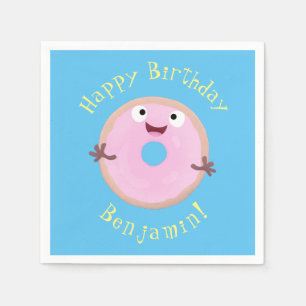 Schattige gelukkige roze glazuur donut cartoon servet