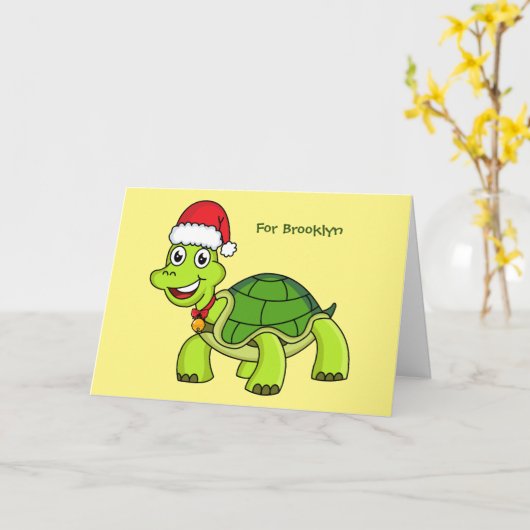 Schattige gelukkige schildpad met kerstmuts kaart (Gele Bloem)