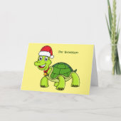 Schattige gelukkige schildpad met kerstmuts kaart (Voorkant)