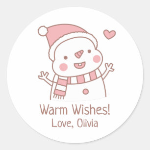 Schattige Gelukkige Sneeuwman, Kerst Krabbel Ronde Sticker