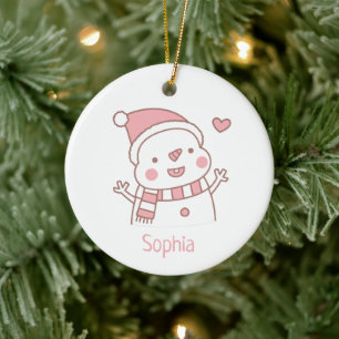 Schattige Gelukkige Sneeuwman, Persoonlijke Kerst Keramisch Ornament