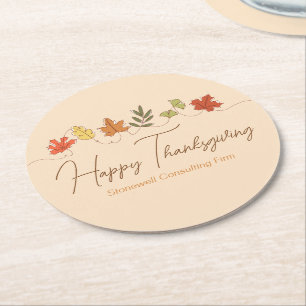 Schattige gelukkige Thanksgiving-bladeren Persoonl Ronde Kartonnen Onderzetter