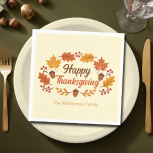 Schattige gelukkige Thanksgiving-bladkrans Aangepa Servet