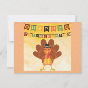 Schattige Gelukkige Thanksgiving Cartoon Kalkoen Briefkaart