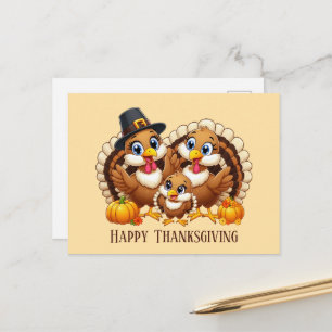 Schattige gelukkige Thanksgiving kalkoen Familie  Feestdagenkaart