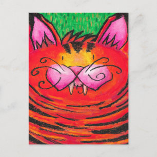 Schattige gelukkige tijgerkat in oliepastel op gro briefkaart