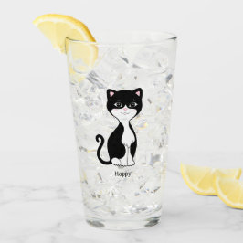 Schattige gelukkige tuxedo kat glas