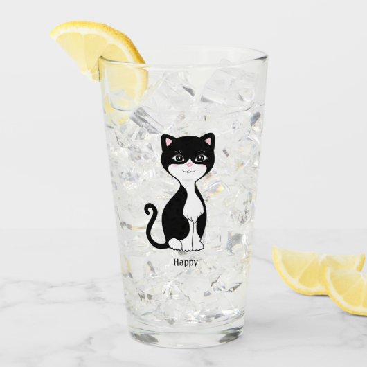Schattige gelukkige tuxedo kat glas (Voorkant ijs)