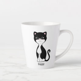 Schattige gelukkige tuxedo kat latte mok