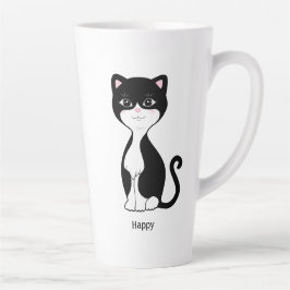 Schattige gelukkige tuxedo kat latte mok