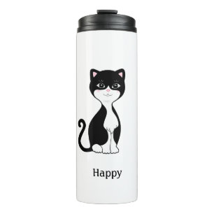 Schattige gelukkige tuxedo kat thermosbeker