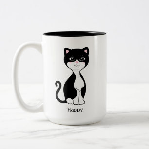 Schattige gelukkige tuxedo kat tweekleurige koffiemok