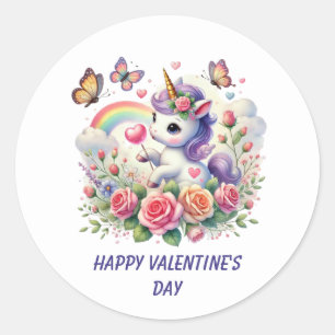 Schattige gelukkige Valentijnsdag eenhoorn  Ronde Sticker