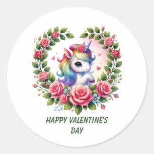 Schattige gelukkige Valentijnsdag eenhoorn Ronde Sticker