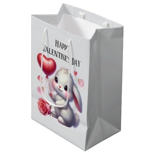 Schattige gelukkige Valentijnsdag konijn Medium Cadeauzakje (Voorkant Gekanteld)