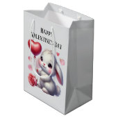 Schattige gelukkige Valentijnsdag konijn Medium Cadeauzakje (Achterkant Gekanteld)