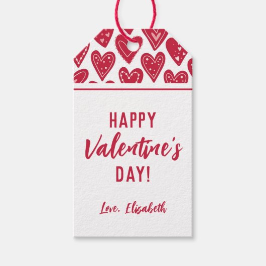 Schattige gelukkige Valentijnsdag rode harten Cadeaulabel (Voorkant)