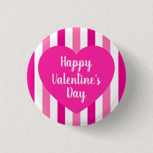Schattige Gelukkige Valentijnsdag Roze Gestreepte Ronde Button 3,2 Cm