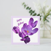 Schattige Gelukkige Verjaardag paarse krokusbloem Kaart (Staand voorkant)