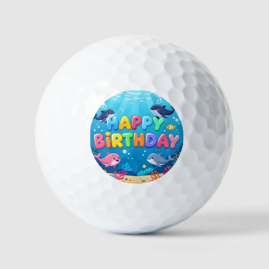 Schattige gelukkige verjaardag zee dolfijn golfballen (Voorkant)