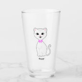 Schattige Gelukkige Witte Kat Cartoon Glas (Voorkant)