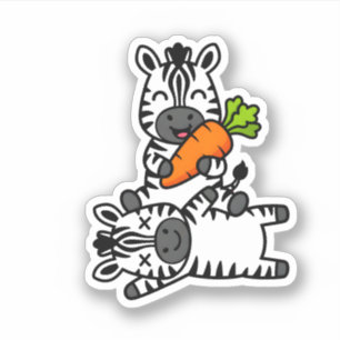 Schattige Gelukkige Zebra met Wortel Cartoon Pret Sticker