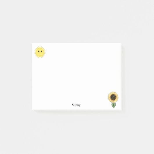 Schattige Gelukkige Zon en Zonnebloem Post-it® Notes (Voorkant)