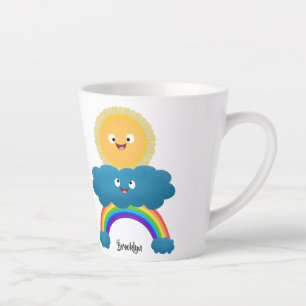 Schattige gelukkige zon wolk regenboog cartoon latte mok