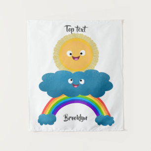 Schattige gelukkige zon wolk regenboog cartoon wandkleed