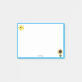 Schattige Gelukkige Zon, Zonnebloem & Lichtblauw F Post-it® Notes