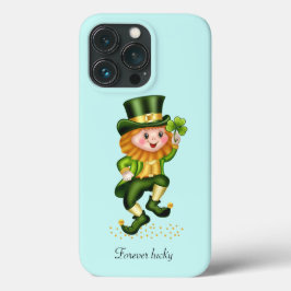 Schattige geluks-groene kabouter op licht turquois Case-Mate iPhone case