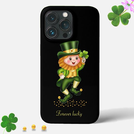 Schattige geluks groene kabouter op zwart Case-Mate iPhone case